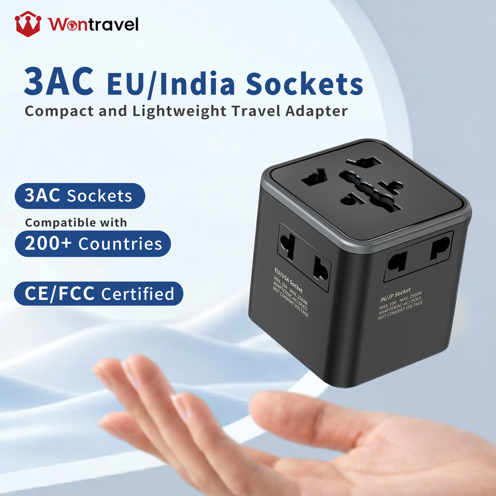 Wontravel OEM ODM 3AC Mulit Plug World Universal Travel Adapter for All Worldwide Charging