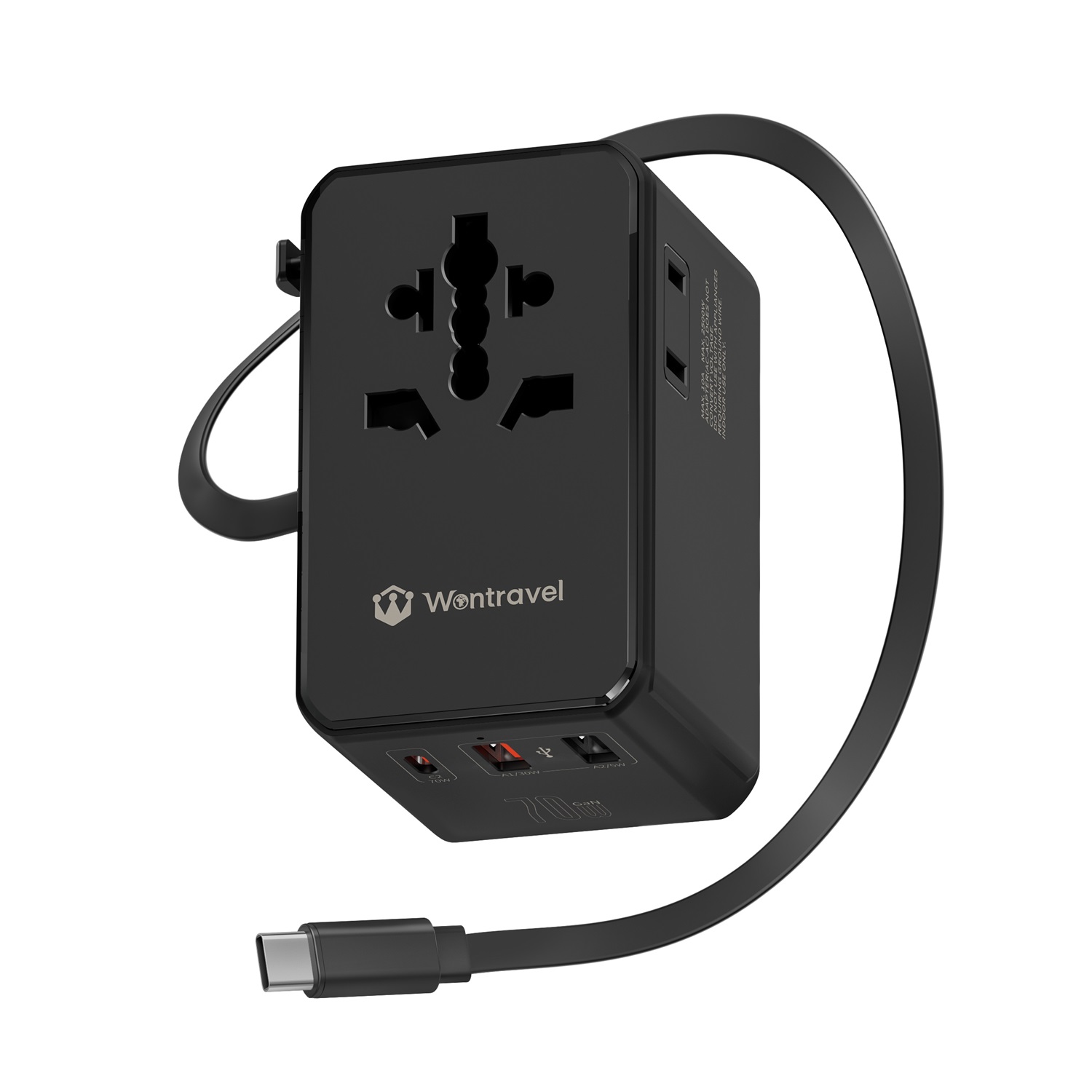 Wontravel 3AC Socket Usb C 70W Fast Charger Worldwide Universal Travel Adapters with Type C Cable