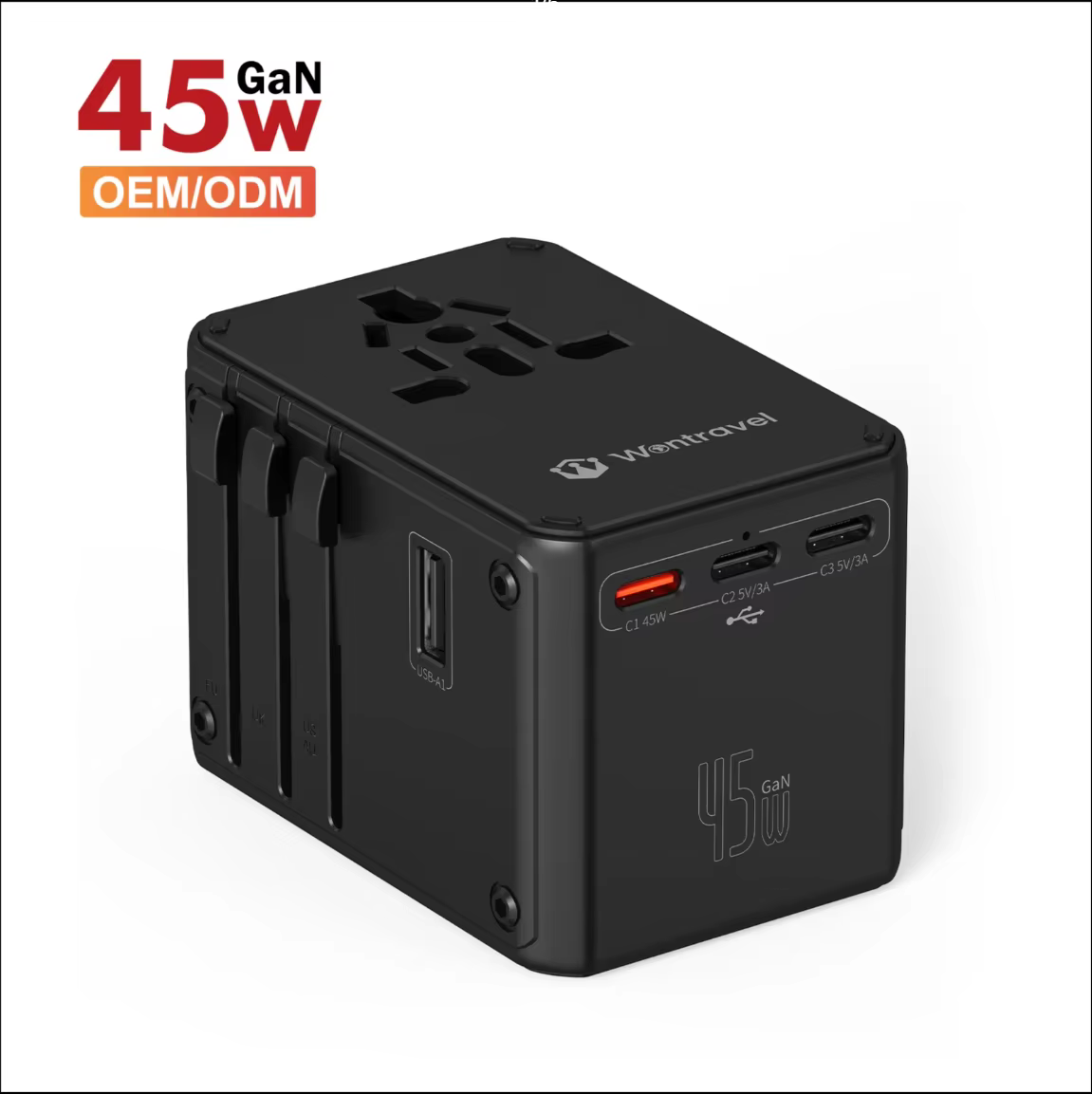 Wontravel 45W South African 3 Pin Plug USB Worldwide Travel Adapter