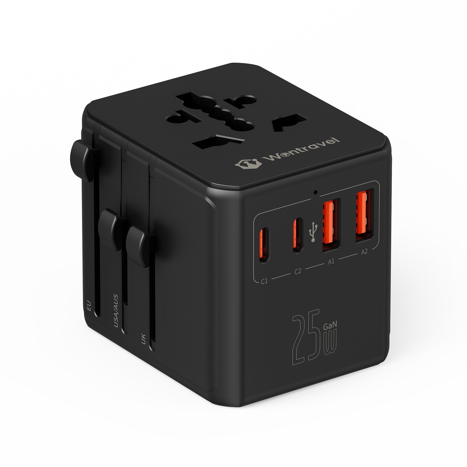 Wontravel Custom Logo 3AC Socket 25W GaN Worldwide Travel Adaptor Multi Plug Uniuversal Travel Adapter 7 in 1