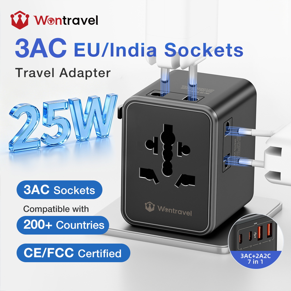 Wontravel EU/US JP/India Socket Worldwide PD 25W Type C Fast Charger Power Adapter for US EU UK AUS Travel